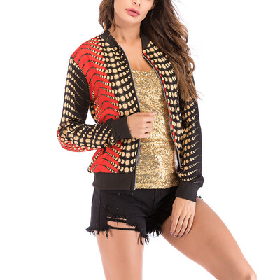 

Toponeto Womens Gradient Print Blouse Fashion Baseball Coat Zipper V-neckline Jacket