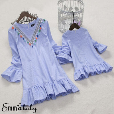 

Emmababy Mother And Daughter Long Sleeve Girls Beachwear Matching Outfits Dress