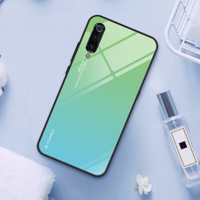 

For Xiaomi Mi 8 Tempered Glass Back Cover Phone Cases Gradient Tempered Glass Hard Phone Case TPU Bumper
