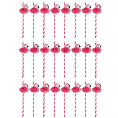 

24pcsset Cute Food Grade Paper Straws for Birthday Wedding Celebration&Party Multifunctional Straws with Flamingo Decorated