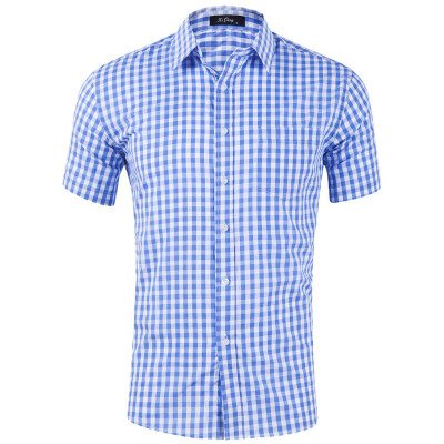 

Tailored Summer Mens New Cotton Small Plaid Short Sleeve Casual Shirt Top Blouse