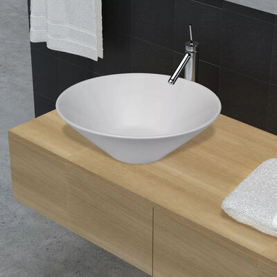 

Bathroom Basin with Faucet Hole Ceramic White