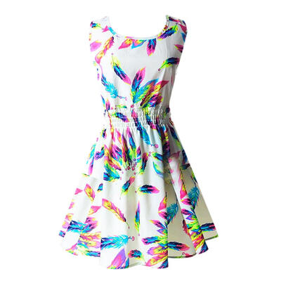 

Women Summer Chiffon Sleeveless Print Dress Casual A-Line Mini Sundress
