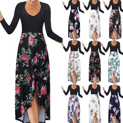 

Women Lady Floral Long Maxi Dress Slim Fit Long Sleeve Dress Elegant Party Club Irregular Hem Dress