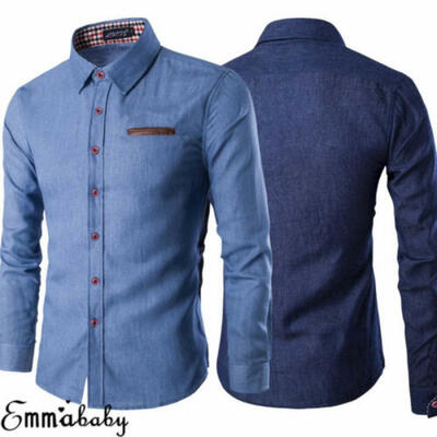 

US Mens Luxury Long Sleeve Button Down Shirt Slim Fit Denim Jeans T-Shirts Tops