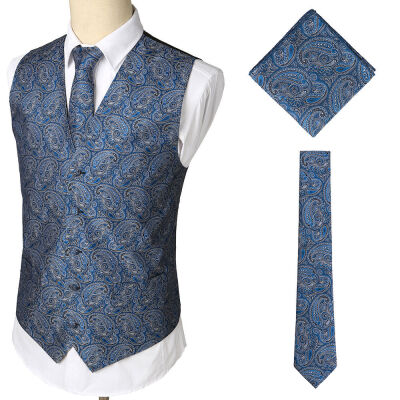 

SUNSIOM 3Pcs SET Mens Formal Vest Slim Tie Hankie Causal Fit Tuxedo Suit Waistcoat Coat