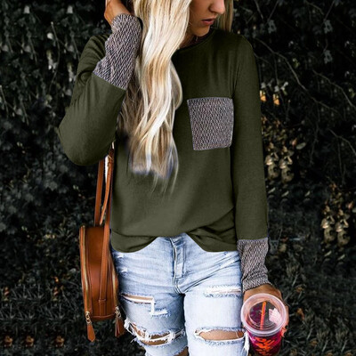 

Tailored Womens Fashion Long Sleeve O-Neck Patchwork Print T-Shirt Top Blouse