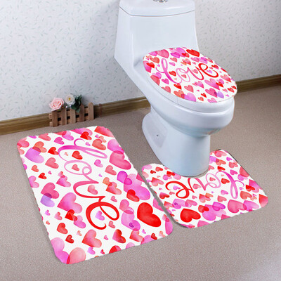 

Gobestart 3PCS Valentines Day Pattern Non Slip Toilet Seat Cover Rug Bathroom Set Decor