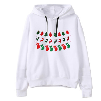 

Tailored Women Christmas Print Hooded Long Sleeves Sweatshirt Hooded Pullover Tops Shirt