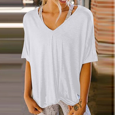 

Nomeni Women Girls Plus Size Solid Color Print Short Sleeved T-shirt Blouse Tops