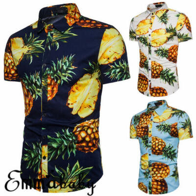 

Mens Pineapple Print Shirts Tops Casual Short Sleeve Hawaiian Beach Dress Shirt