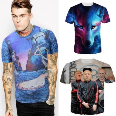 

2018 Hot Funny Wolf Men 3D Print Graphic Short Sleeve Casual T-Shirts Top Tee Shirt