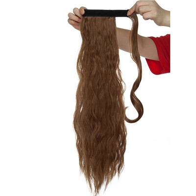 

20 Inch Long Corn Wave Ponytail Extension Magic Paste Heat Resistant Wavy Synthetic Wrap Around Ponytail Black Hairpiece for Women