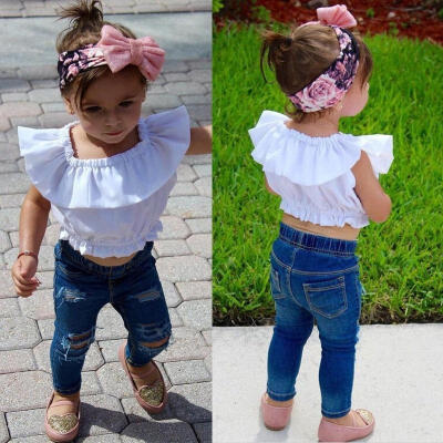 

Baby Girl Kids Summer Crop Tops Tank Top T-shirt ClothesJeans Pants Outfit Set