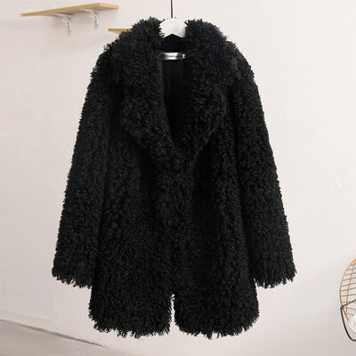 

Roseonmyhand Fashion Women Circle Wool Loose Long Sleeve Turn-Down Collar Warm Plush Coat