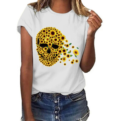 

Starmoon Women Plus Size Print Funny Sunflower Short Sleeved T-shirt Blouse Tops