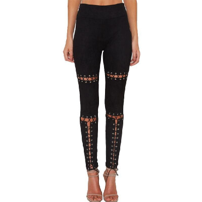 

New Sexy Women Faux Suede Leggings Lace-Up Bandage High Waist Skinny Pants Tights Slim Bodycon Pencil Trousers