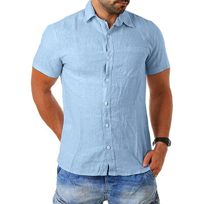 

Toponeto Mens Baggy Cotton Blend Pocket Solid Short Sleeve Turn-down Collar T Shirts