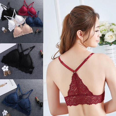 

Women Embroidery Lace Strappy Bralette Halter Bustier Vest Crop Top Bra Lingerie