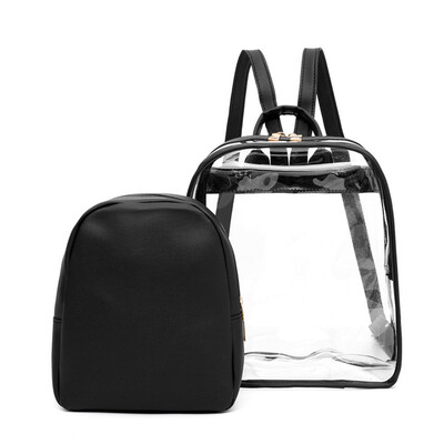 

Tailored 2PCS Womens Ladies Pattern Pure Color Fashion Transparent BackpackSmall Bag