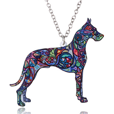 

Handmade Jewelry Colorful Double Side Acrylic Printing Flower Cat Dog Dragon Pendant Necklace For Women Costume Sweater Chain