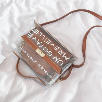 

Two-Piece Set Womens Transparent Pvc Shoulder Bag Clear Alphabet Jelly Bag Casual Handbag