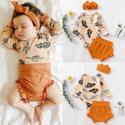 

US 3PCS Newborn Baby Girl Outfits Clothes Tops RomperTutu Shorts Pants Set