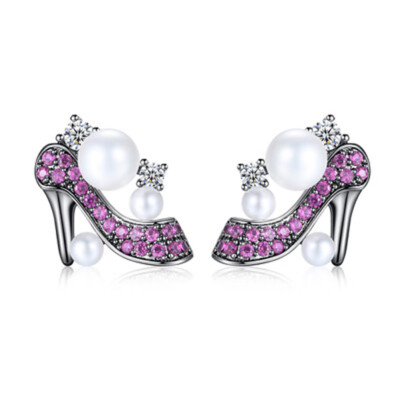 

1pair High Heels Earrings AAA Zircon Inlaid Fashion Creative Imitation Pearls Earrings Black Earrings