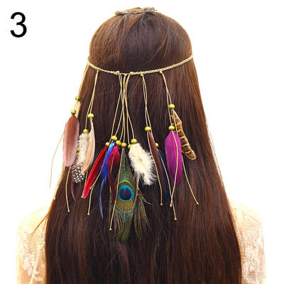 

Bohemian Women Peacock Feather Headband Braided Rope Hair Band Hippie Headdress
