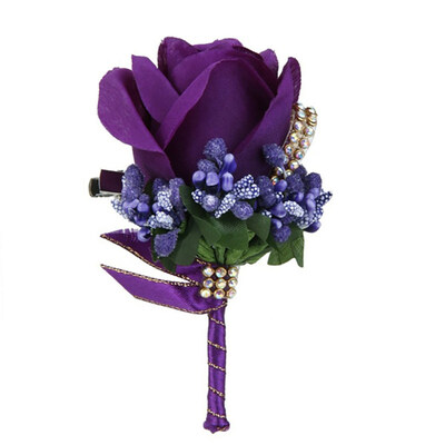 

Wedding Bridal Groom Bling Rhinestone Boutonniere Silk Cloth Rose Flower Corsage
