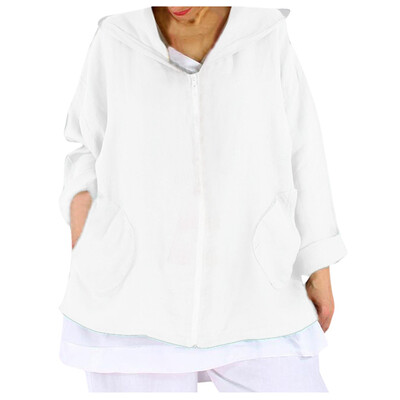 

Toponeto Women Hooded Sweatshirt Coat Autumn Zipper Pockets Outwear Blouse Coat