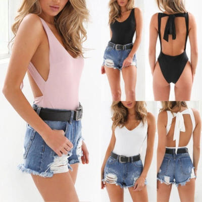 

Women Sleeveless Bodysuit Stretch Leotard Bodycon Bandage Jumpsuit Romper Tops NEW