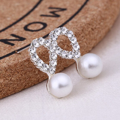 

Hot Fashion Simulated Pearls Crystal Tiny Heart Leaf Star Triangle Flower Bowknot Cherry Stud Earrings For Women Cheap Jewelry