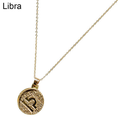 

Vintage Unisex 12 Constellation Zodiac Embossed Pendant Chain Necklace Jewelry