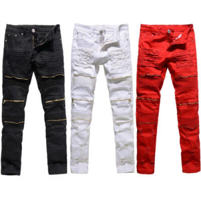 

Mens Ripped Skinny Jeans Stretch Destroyed Frayed Slim Fit Denim Pants Trousers