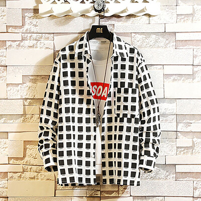 

Tailored Mens Autumn New Casual Fashion Plaid loose Lapel Long Sleeve Shirt Tops