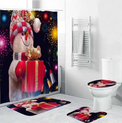 

〖Follure〗4Pcs Christmas shower Curtain Bathroom Anti-slip Carpet Rug Toilet Cover Mat Set