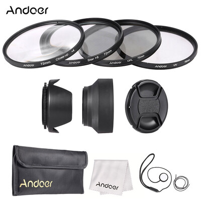

Andoer 72mm Lens Filter Kit UV CPL Star8 Close-up4 with Lens Cap Lens Cap Holder Tulip & Rubber Lens Hoods Cleani