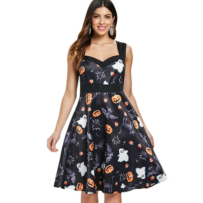 

Halloween Print Sleeveless Retro Dress