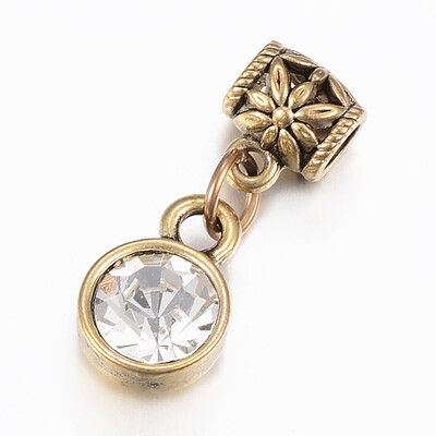

Tibetan Style Alloy European Dangle Beads Large Hole Pendants with Rhinestone Cadmium Free & Lead Free Flat Round