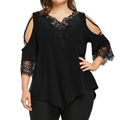

Nomeni Large Size Women Lace Off Shoulder T-Shirt Short Sleeve Casual Top Blouse BKL