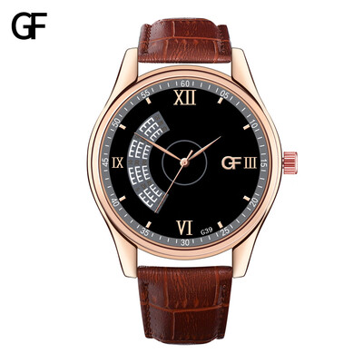 

Gobestart New Fashion High-End Mens Quartz Letter Watch Leather Strap Mens Watch