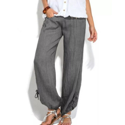 

Summer Womens Casual Button Loose Yoga Pants Solid Colour Wide-Legged Trousers