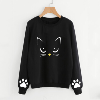 

Nomeni Women Autumn And Winter Cat Weater Round Neck Long Sleeve Regular Blouse