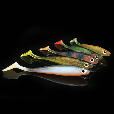

5pcsset Fishing Wobblers PVC Artificial Bait T Shape Tail Fish Pattern Soft Lure Multi-Color Fishing Accessories 9cm 5g