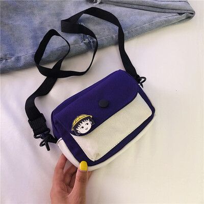 

2019 new cartoon cute canvas bag female fashion temperament contrast color Messenger bag chic casual wild shoulder bag