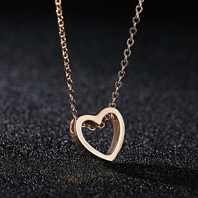 

Alloy Simple Double Cat Necklaces Pendants for Women Hollow Love Heart Chain Jewelry Fashion Round Charm Necklace Gold Collier