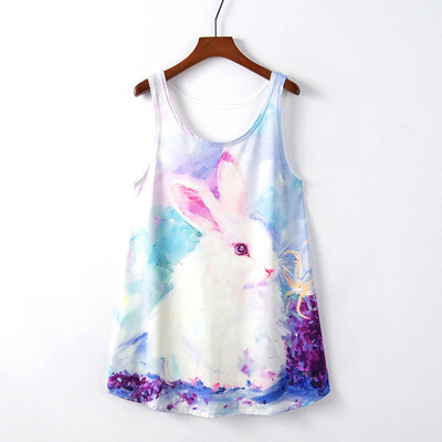 

Nomeni Women Hot Summer Rabbit Printing Sleeveless T-shirt Hotable Female Vest Tank Top