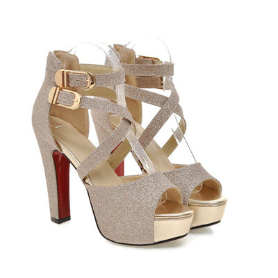 

IDIFU Womens Sexy Peep Toe Buckle Ankle Strap Back Zipper Chunky High Heel Platform Strappy Sandals