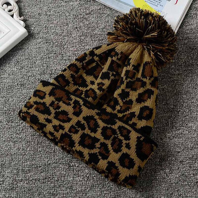 

Leopard Print Knit Beanie Pom Cap Warm Winter Skull Hat Ski Fashion Unisex New